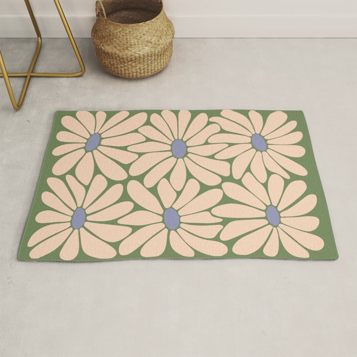 Big Daisy - Groovy Flower Green, Off-white and Blue Rug Gallery Image 1