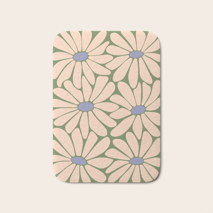 Big Daisy - Groovy Flower Green, Off-white and Blue Bath Mat Gallery Image 1