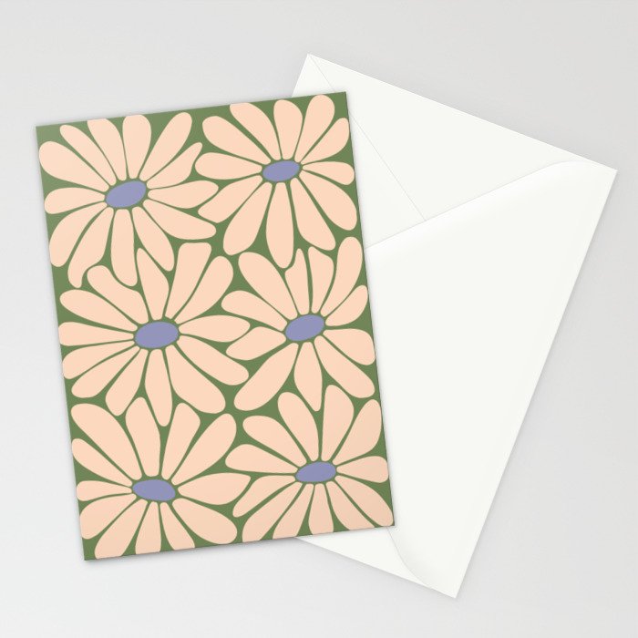 Big Daisy - Groovy Flower Green, Off-white and Blue Stationery Card Gallery Image 2