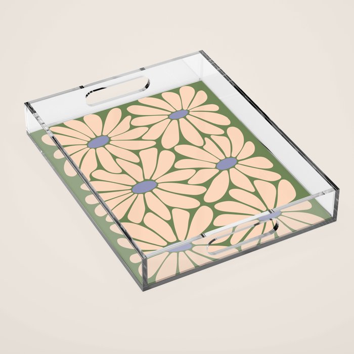 Big Daisy - Groovy Flower Green, Off-white and Blue Acrylic Tray Gallery Image 1