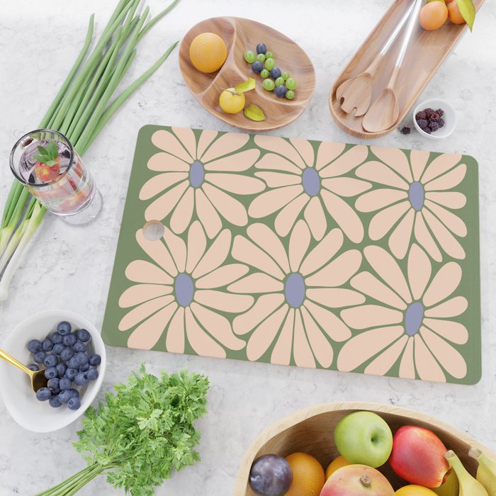Big Daisy - Groovy Flower Green, Off-white and Blue Cutting Board Gallery Image 2