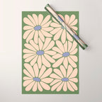 Big Daisy - Groovy Flower Green, Off-white and Blue Wrapping Paper Gallery Image 1