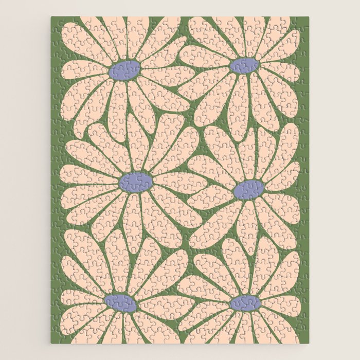 Big Daisy - Groovy Flower Green, Off-white and Blue Jigsaw Puzzle Gallery Image 1