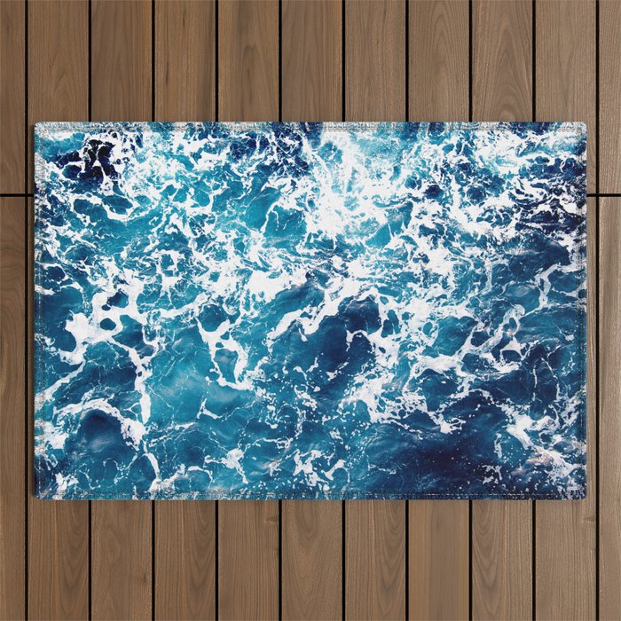 Wild Ocean Waves, Ocean Water Outdoor Rug Gallery Image 1