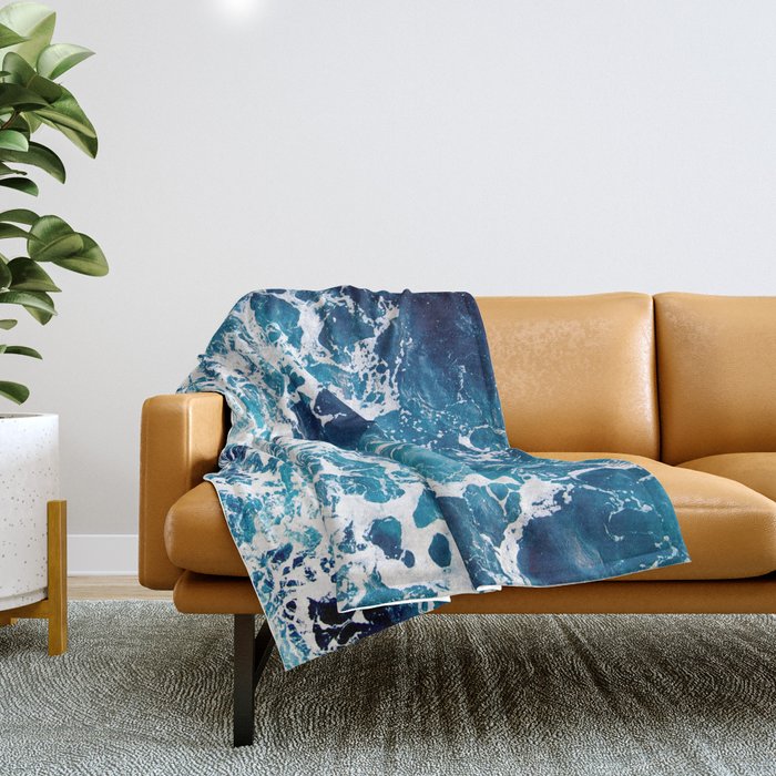 Wild Ocean Waves, Ocean Water Throw Blanket Gallery Image 1