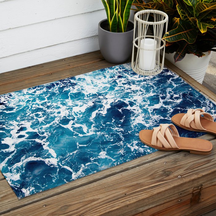 Wild Ocean Waves, Ocean Water Outdoor Rug Gallery Image 2