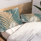 Gold and Green Palm Leaves Pillow Sham Gallery Image 2