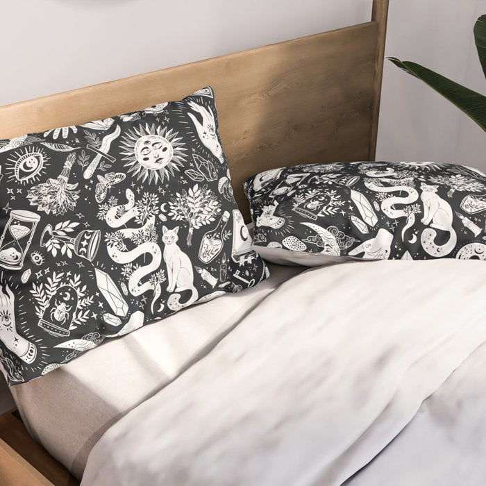 Witchy Things In Black And White Pillow Sham Gallery Image 2