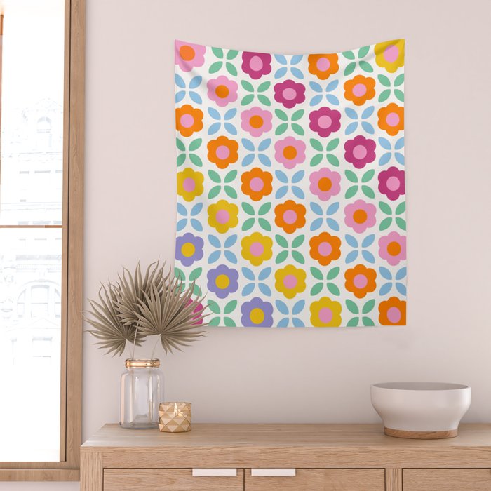 Retro Flower Pattern #2  Wall Tapestry Gallery Image 2