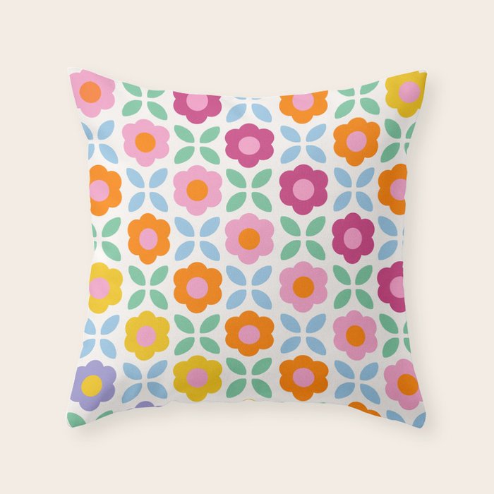 Retro Flower Pattern #2  Throw Pillow Gallery Image 1