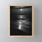 The summer sea moonlit coastal beach and waves with full moon black and white seascape photograph / photography by Rudolf Eickemeyer Jr. Mini Art Print Gallery Image 1