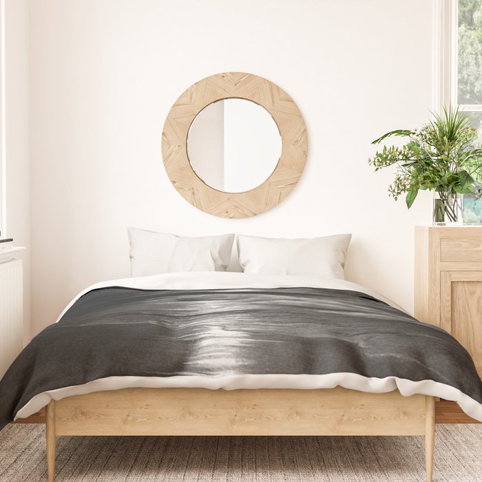 The summer sea moonlit coastal beach and waves with full moon black and white seascape photograph / photography by Rudolf Eickemeyer Jr. Duvet Cover Gallery Image 3