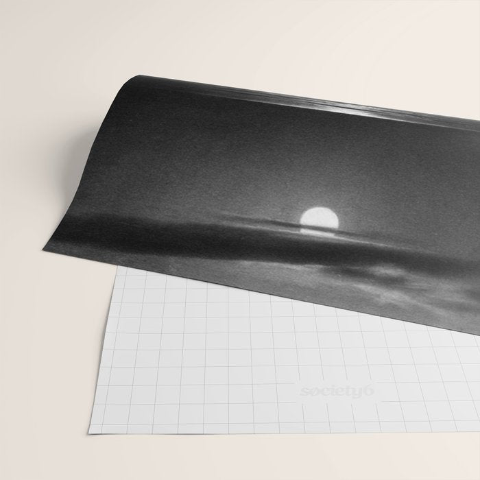 The summer sea moonlit coastal beach and waves with full moon black and white seascape photograph / photography by Rudolf Eickemeyer Jr. Wrapping Paper Gallery Image 2