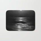 The summer sea moonlit coastal beach and waves with full moon black and white seascape photograph / photography by Rudolf Eickemeyer Jr. Bath Mat Gallery Image 1