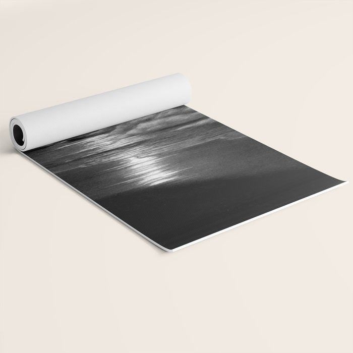 The summer sea moonlit coastal beach and waves with full moon black and white seascape photograph / photography by Rudolf Eickemeyer Jr. Yoga Mat Gallery Image 2