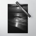 The summer sea moonlit coastal beach and waves with full moon black and white seascape photograph / photography by Rudolf Eickemeyer Jr. Wrapping Paper Gallery Image 1