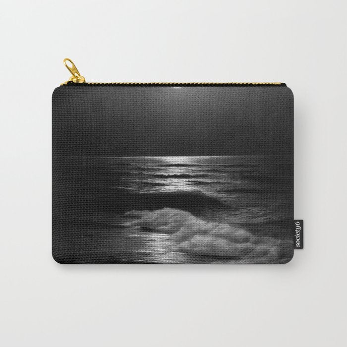 The summer sea moonlit coastal beach and waves with full moon black and white seascape photograph / photography by Rudolf Eickemeyer Jr. Carry All Pouch Gallery Image 1