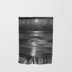 The summer sea moonlit coastal beach and waves with full moon black and white seascape photograph / photography by Rudolf Eickemeyer Jr. Wall Hanging Gallery Image 1