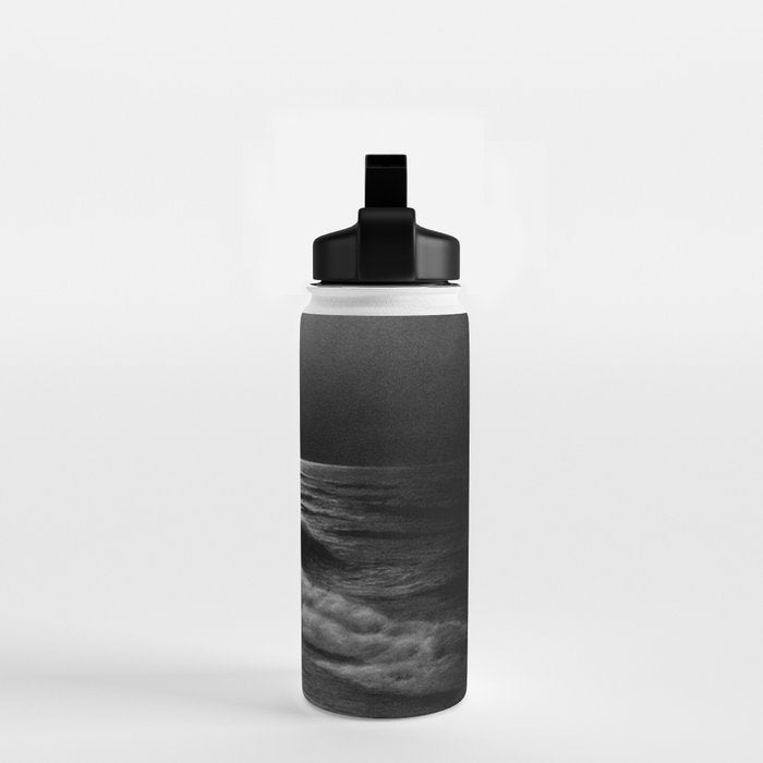 The summer sea moonlit coastal beach and waves with full moon black and white seascape photograph / photography by Rudolf Eickemeyer Jr. Water Bottle Gallery Image 2