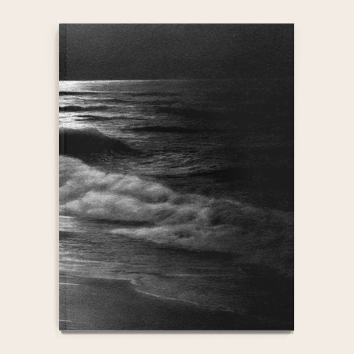 The summer sea moonlit coastal beach and waves with full moon black and white seascape photograph / photography by Rudolf Eickemeyer Jr. Notebook Gallery Image 4