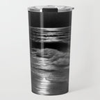 The summer sea moonlit coastal beach and waves with full moon black and white seascape photograph / photography by Rudolf Eickemeyer Jr. Travel Mug Gallery Image 1