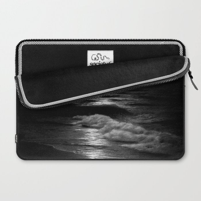 The summer sea moonlit coastal beach and waves with full moon black and white seascape photograph / photography by Rudolf Eickemeyer Jr. Laptop Sleeve Gallery Image 2