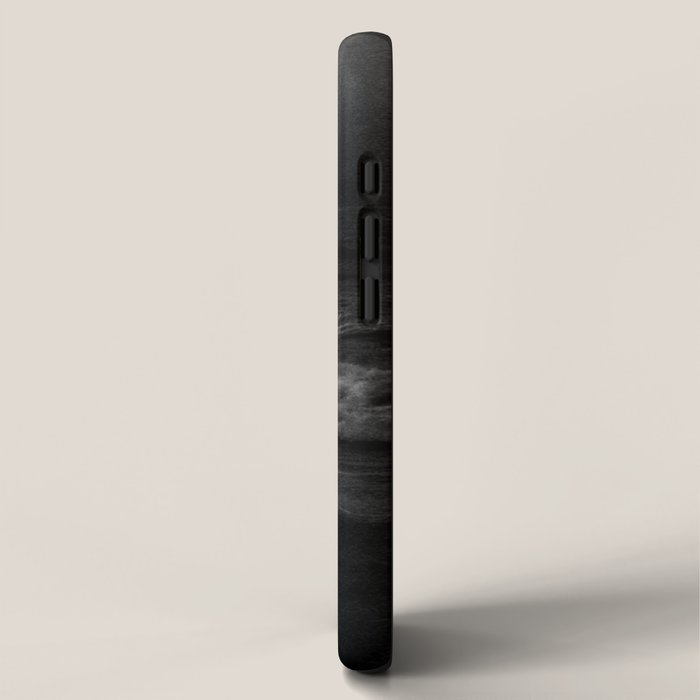 The summer sea moonlit coastal beach and waves with full moon black and white seascape photograph / photography by Rudolf Eickemeyer Jr. iPhone Case Gallery Image 2