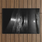 The summer sea moonlit coastal beach and waves with full moon black and white seascape photograph / photography by Rudolf Eickemeyer Jr. Outdoor Rug Gallery Image 1