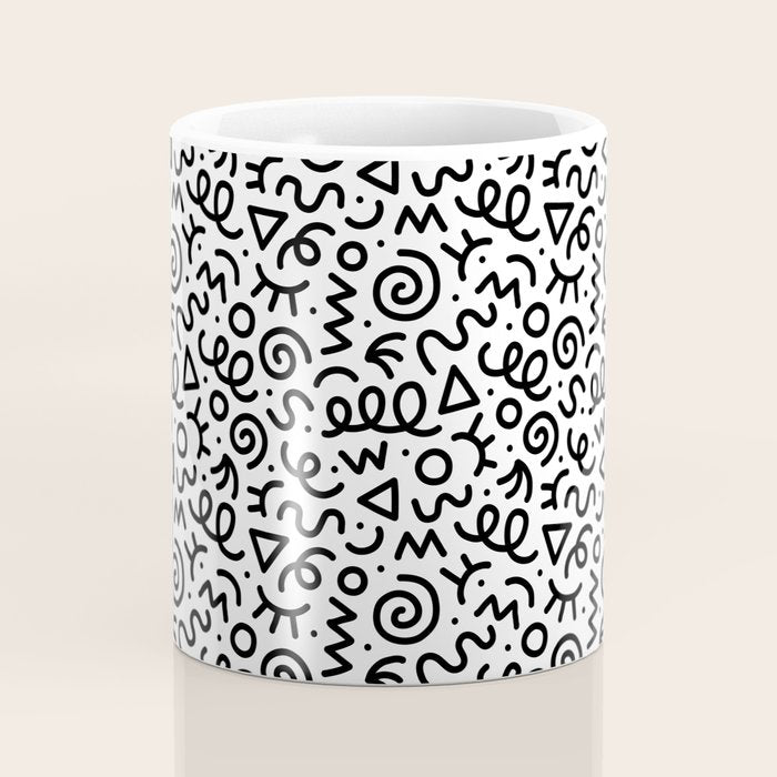 Fun black and white doodle art pattern Coffee Mug Gallery Image 4