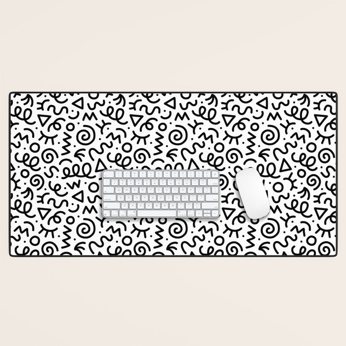 Fun black and white doodle art pattern Desk Mat Gallery Image 1