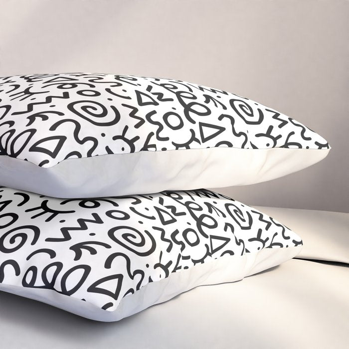 Fun black and white doodle art pattern Pillow Sham Gallery Image 3