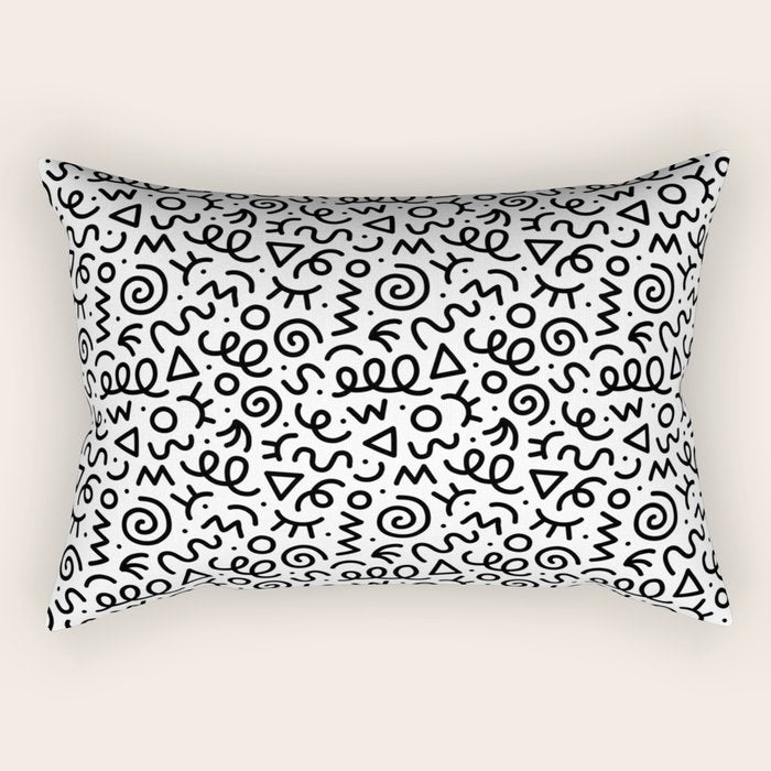 Fun black and white doodle art pattern Rectangular Pillow Gallery Image 2