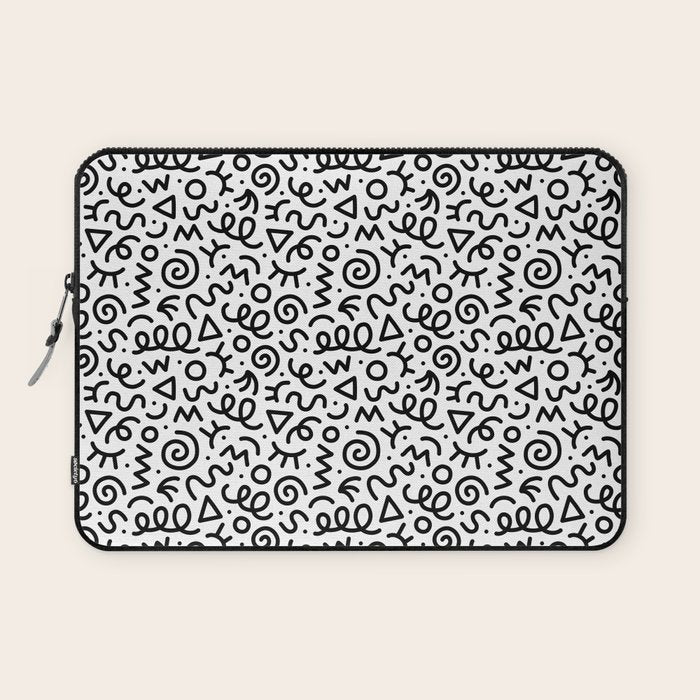 Fun black and white doodle art pattern Laptop Sleeve Gallery Image 1