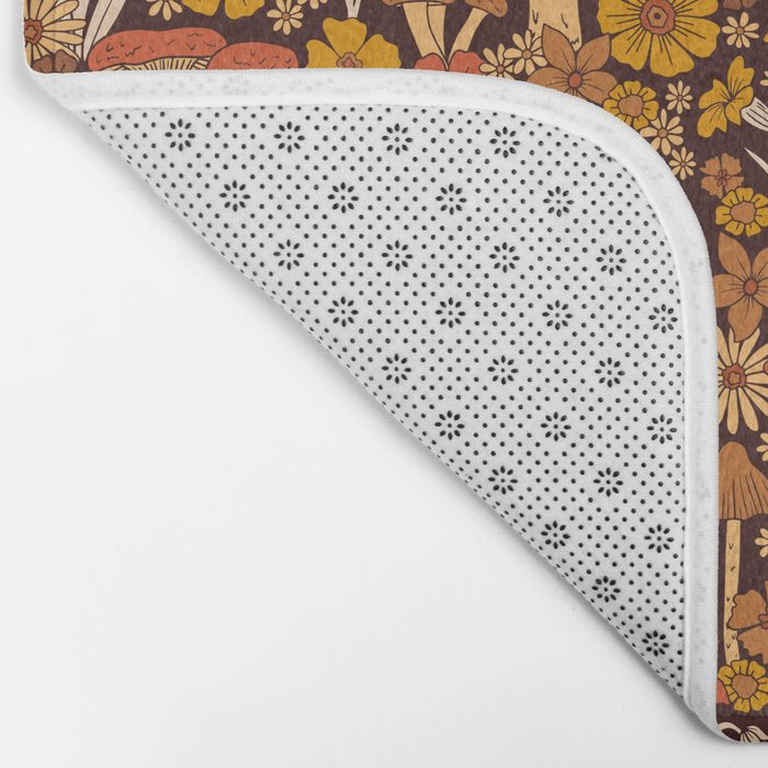 Retro 1970s Brown & Orange Mushrooms & Flowers Bath Mat Gallery Image 2