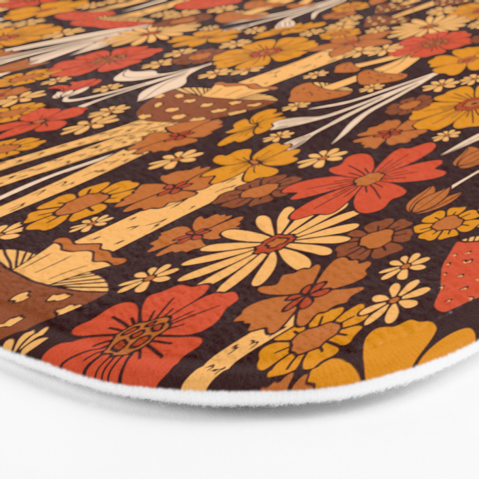 Retro 1970s Brown & Orange Mushrooms & Flowers Bath Mat Gallery Image 3
