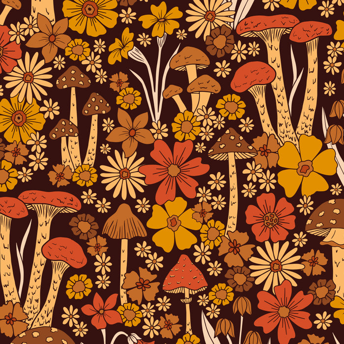 Retro 1970s Brown & Orange Mushrooms & Flowers Coffee Mug Gallery Image 2