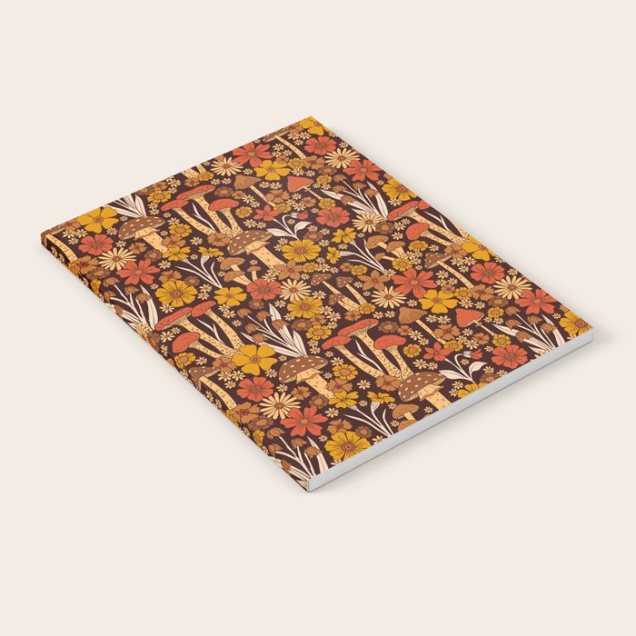 Retro 1970s Brown & Orange Mushrooms & Flowers Notebook Gallery Image 2