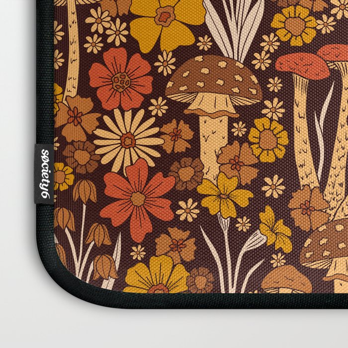 Retro 1970s Brown & Orange Mushrooms & Flowers Laptop Sleeve Gallery Image 3