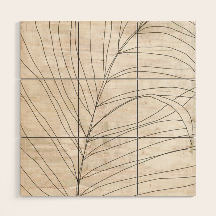 Rough botanical pencil drawing of a palm leaf Wood Wall Art Gallery Image 1
