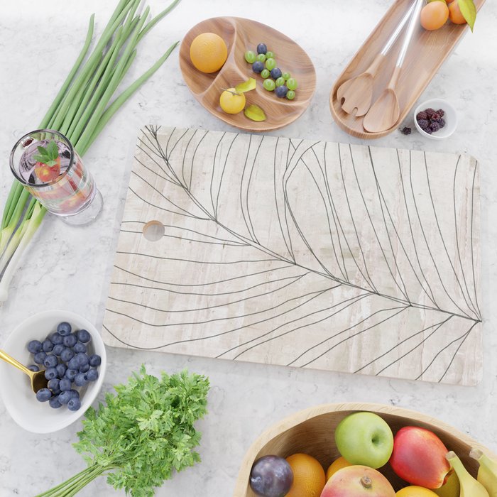 Rough botanical pencil drawing of a palm leaf Cutting Board Gallery Image 2