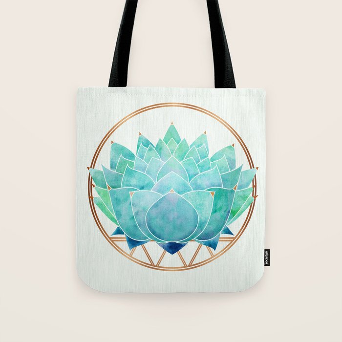 Modern Succulent with Metallic Gold Watercolor Tote Bag Gallery Image 1