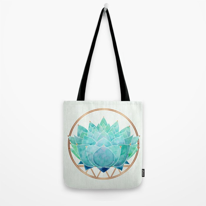 Modern Succulent with Metallic Gold Watercolor Tote Bag Gallery Image 2
