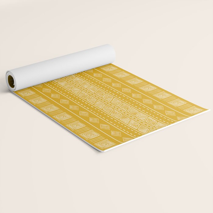 Mustard Yellow Tribal Ethnic Pattern | Sun Illustration | Vertical Stripes Yoga Mat Gallery Image 2