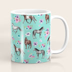 Hand drawn horses, Flower horses, Floral Pattern, Aqua Blue Coffee Mug Gallery Image 1
