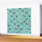 Hand drawn horses, Flower horses, Floral Pattern, Aqua Blue Wall Mural Gallery Image 2