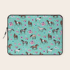 Hand drawn horses, Flower horses, Floral Pattern, Aqua Blue Laptop Sleeve Gallery Image 1