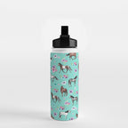 Hand drawn horses, Flower horses, Floral Pattern, Aqua Blue Water Bottle Gallery Image 2
