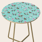 Hand drawn horses, Flower horses, Floral Pattern, Aqua Blue Side Table Gallery Image 2