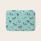 Hand drawn horses, Flower horses, Floral Pattern, Aqua Blue Bath Mat Gallery Image 1