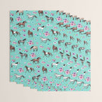 Hand drawn horses, Flower horses, Floral Pattern, Aqua Blue Wrapping Paper Gallery Image 3